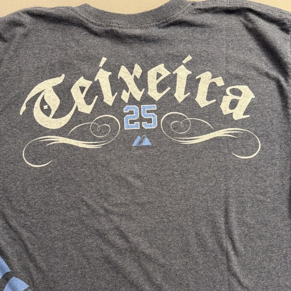 New York‎ Yankees Shirt Mens Large Gray MLB Baseball Teixeira 25 Majestic - Picture 7 of 7